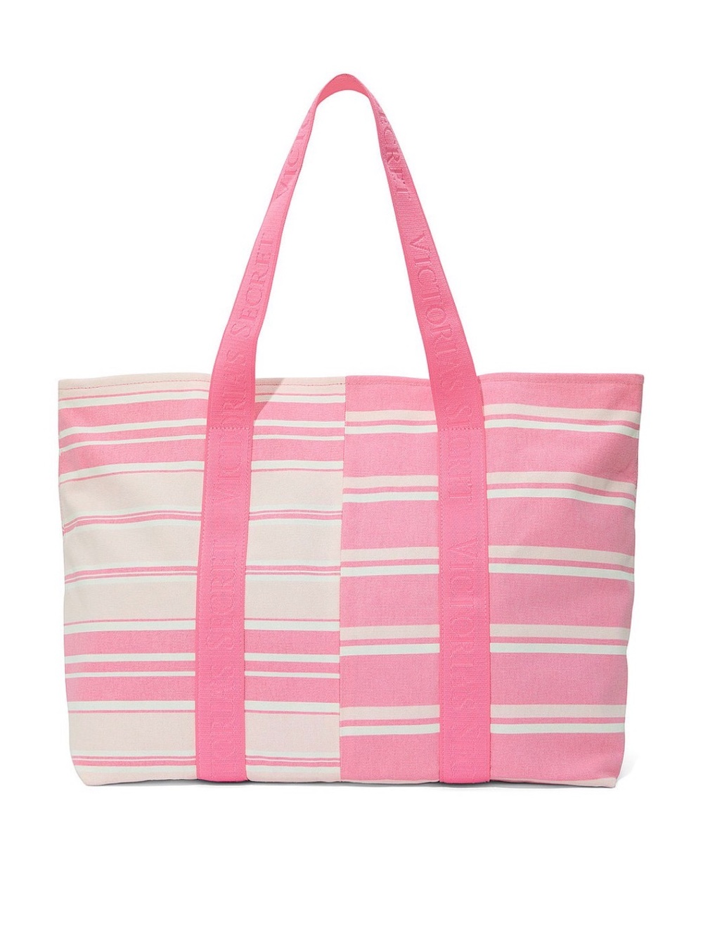 Victoria's Secret Pink and Cream Striped Canvas Tote